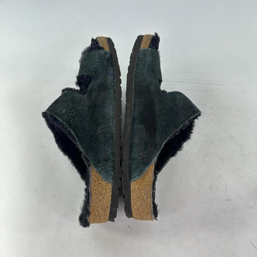 Birkenstock Arizona Shearling Sandals Sz 8 Black Suede Lined Buckle Shoes - Picture 6 of 12